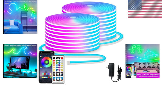 100ft RGB LED Neon Strip Lights with Remote & APP Control - Waterproof Flexib...