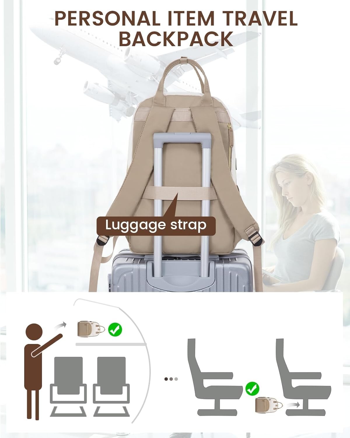 Durable USB Charging Backpack for 15.6 Inch Laptop - Water-Resistant Beige-Khaqi