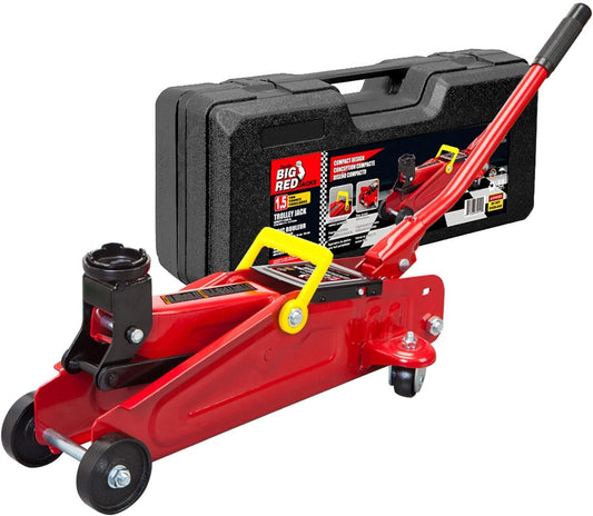 Durable 1.5 Ton Floor Jack with 360-Degree Swivel Casters & Blow Mold Case