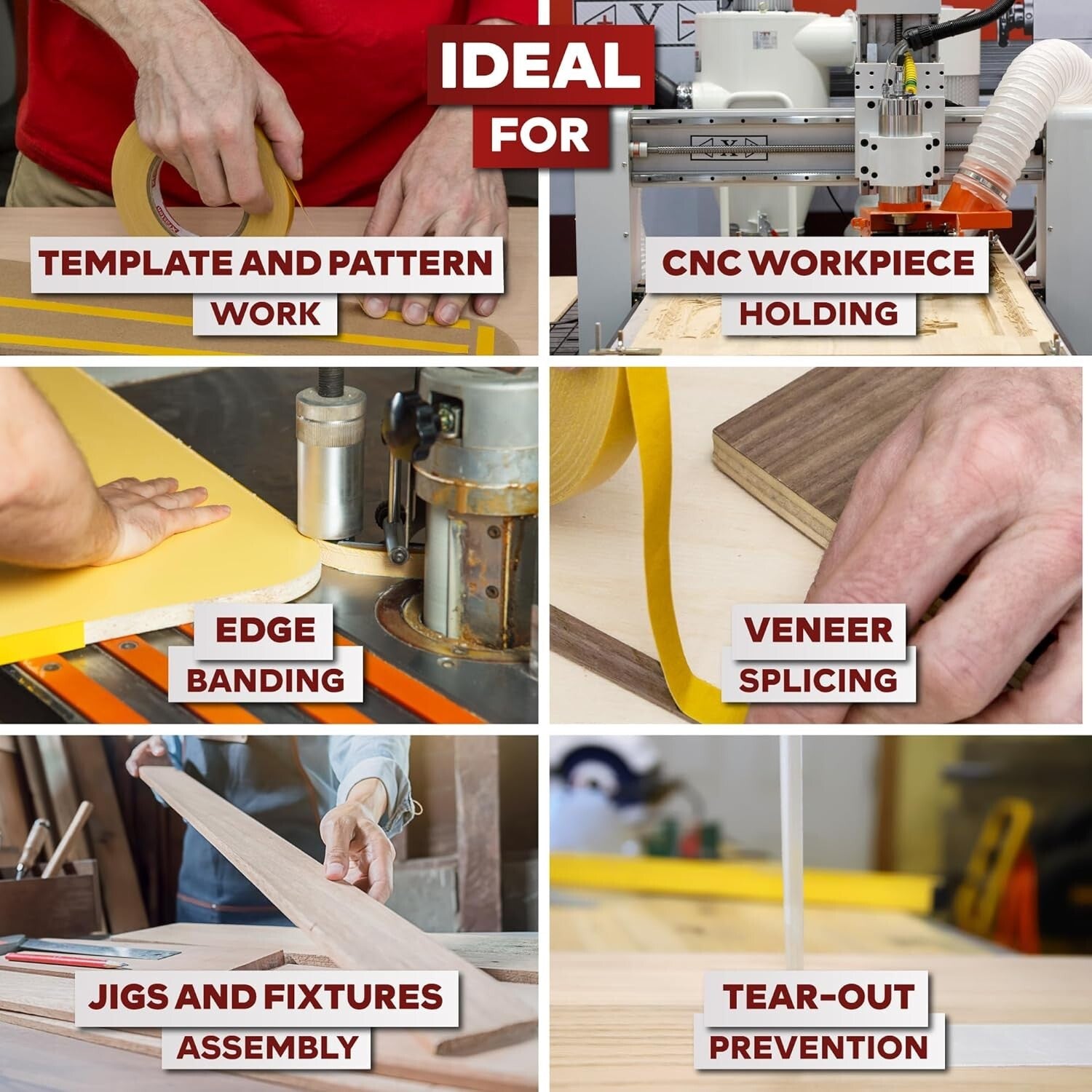 Easy Peeling Residue-Free Double-Sided Tape, 2.5" x 90' - 6 Pack for Woodworking