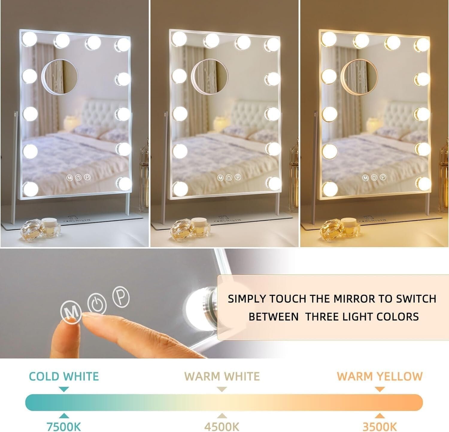 Hollywood Lighted Makeup Mirror with 10X Magnification & Smart Touch Control