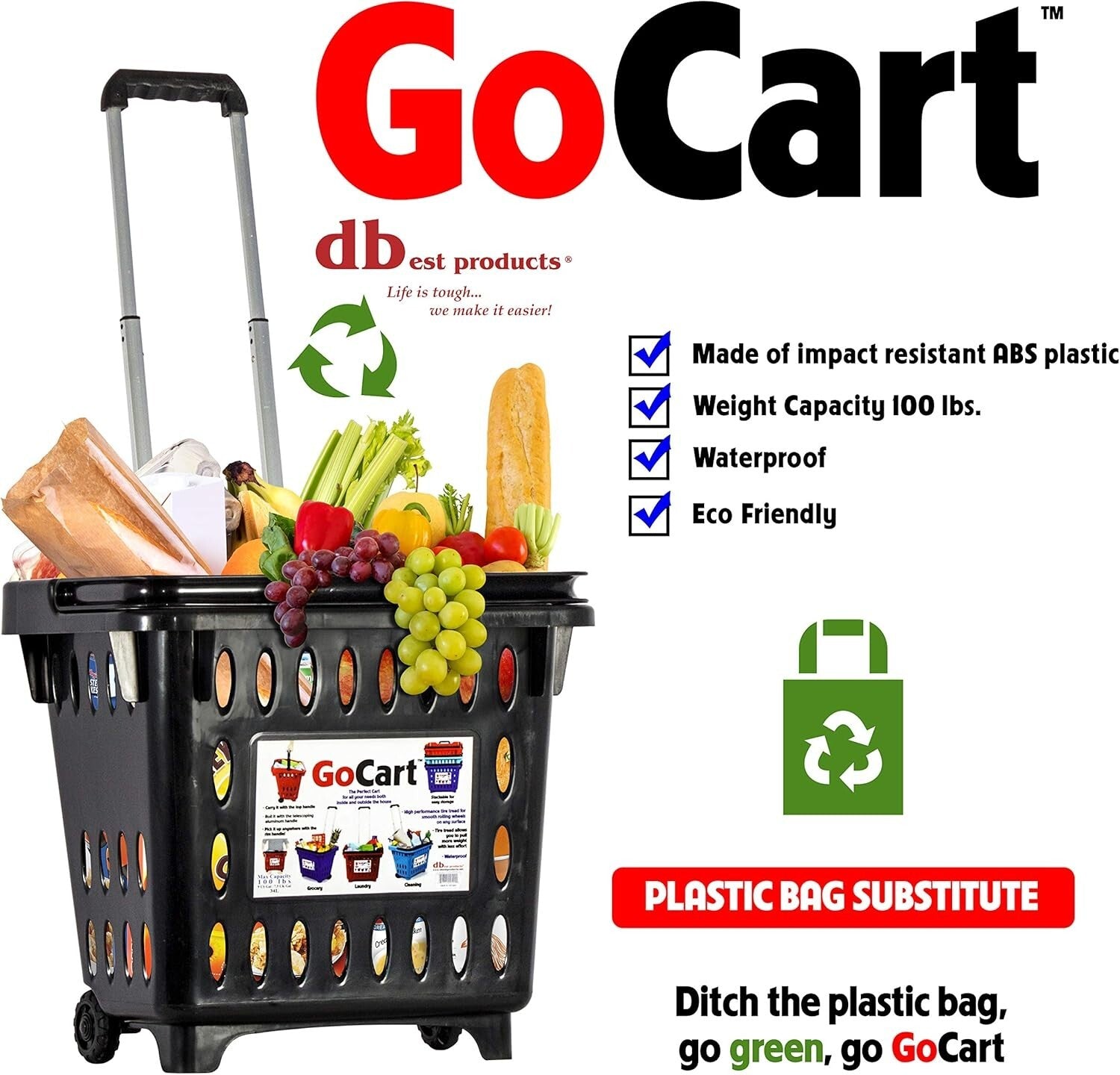 GoCart Utility Rolling Basket: 100 Pounds Capacity for Effortless Transport