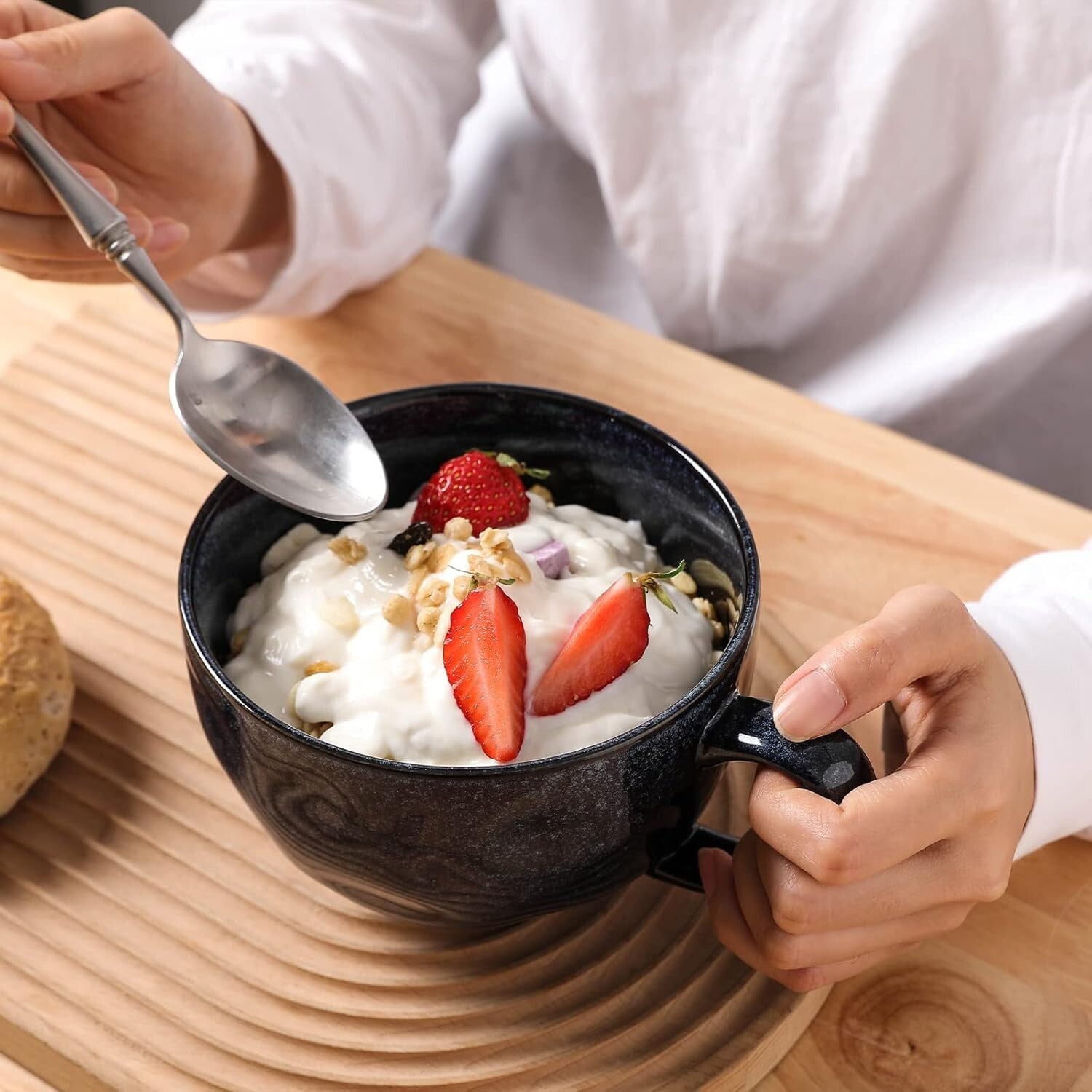 Elegant Blue Porcelain Jumbo Coffee Mugs - 4 Piece Set for Soups and Oatmeal