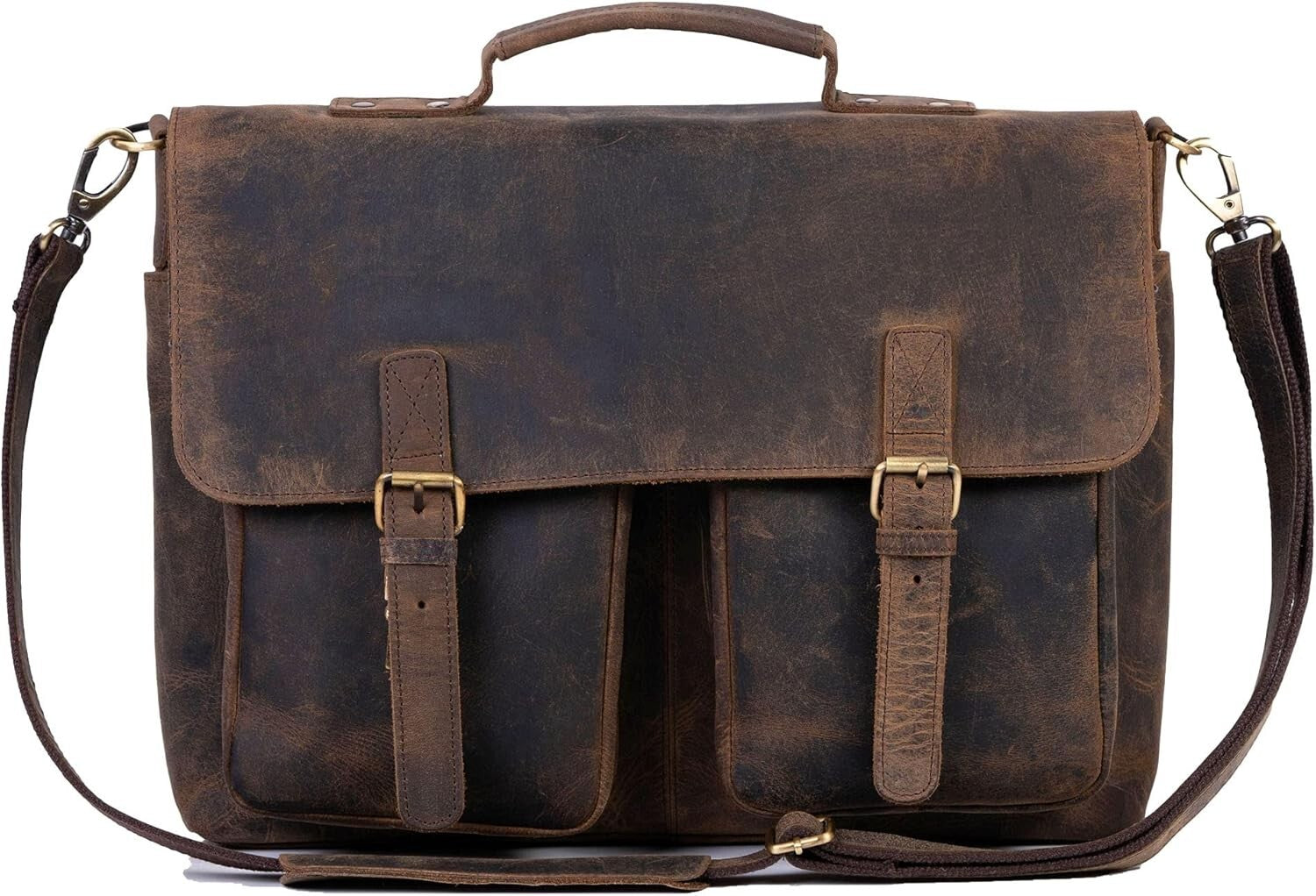 Spacious Buffalo Leather Laptop Messenger Bag - Ideal for Students & Pros