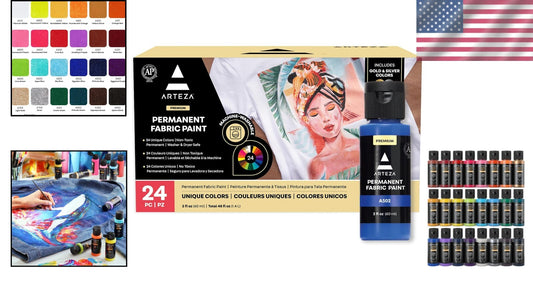 Versatile 24-Piece Acrylic Fabric Paint Set - Perfect for T-Shirts, Denim & More