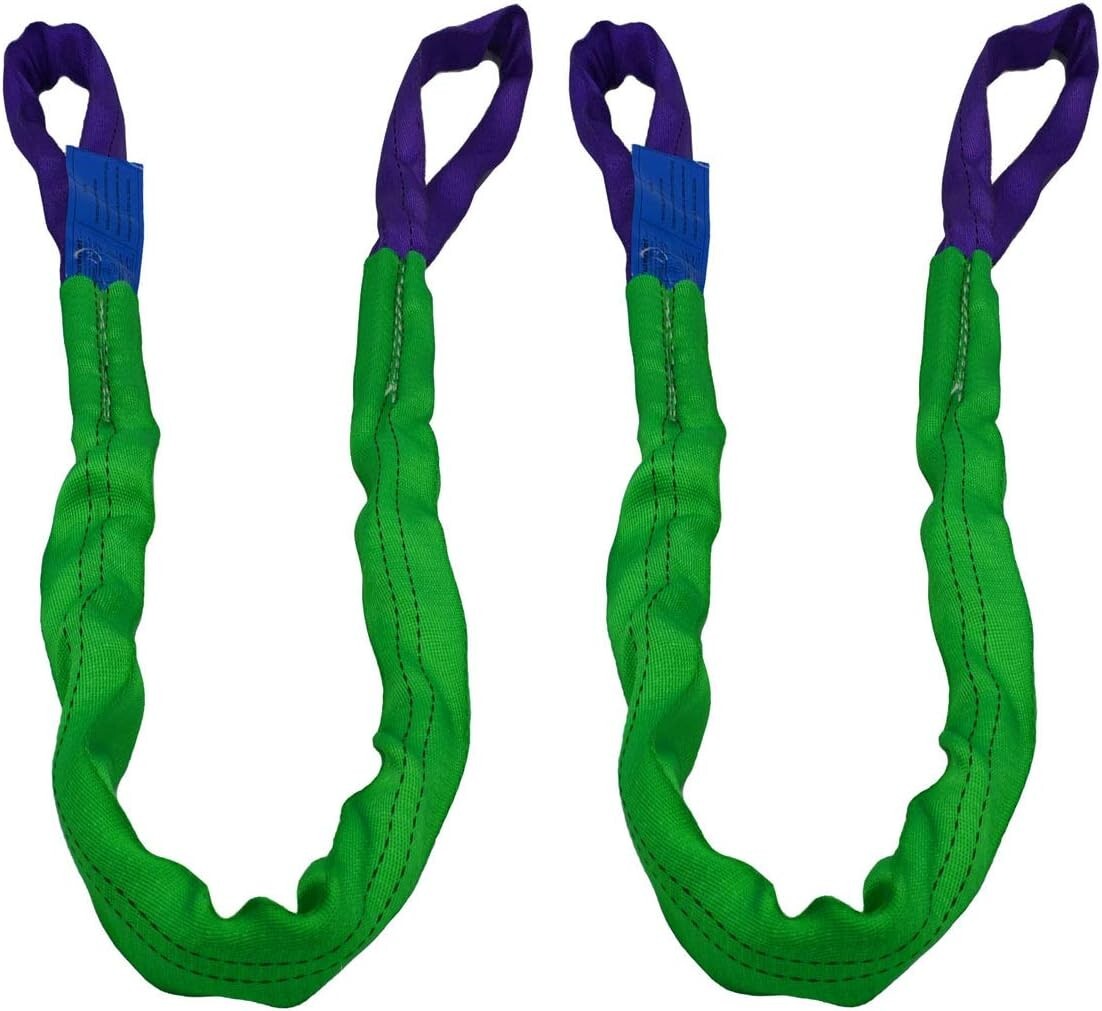 Heavy Duty 2" x 8' Lifting Sling Straps - Safe 4400 lbs Vertical Load - 2-Pack