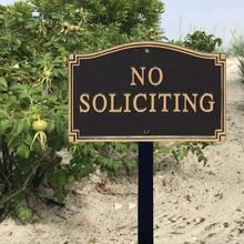 Load image into Gallery viewer, Sleek 5.75" x 9.5" No Soliciting Sign with Lawn Stake - Stylish Yard Decor