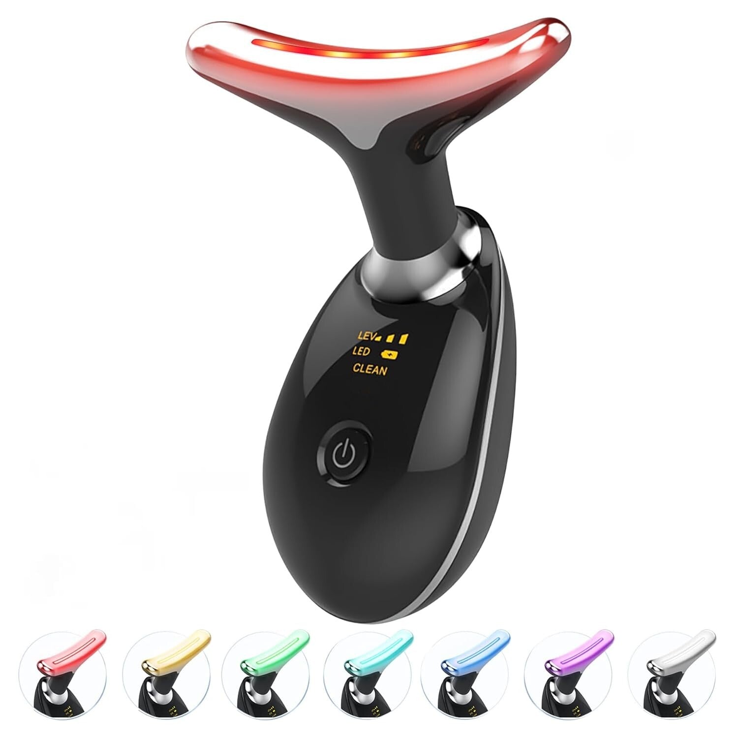Multifunctional Skin Care Device with 7 LED Modes - Glossy Black Massager