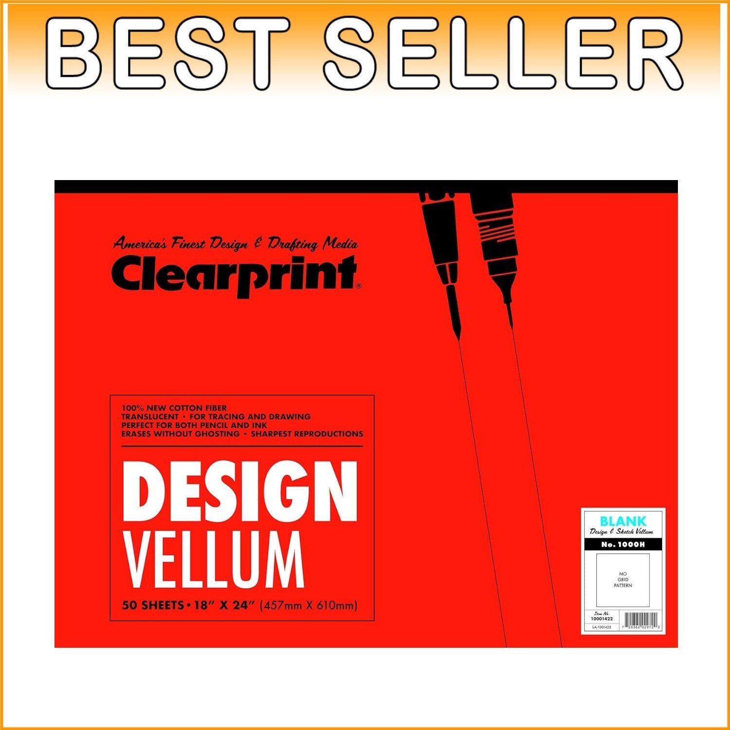 Erasable 18" x 24" 1000H Cotton Vellum Pad - 50 Sheets for Artwork and Drafting