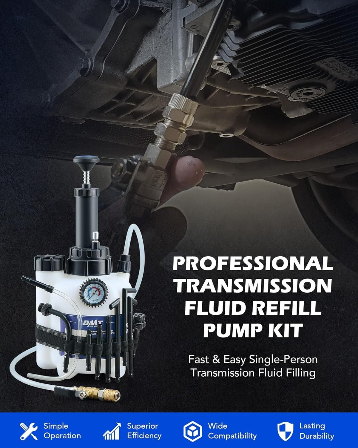 Durable 3L Transmission Fluid Transfer Pump with Storage Belt & 12 ATF Adapters