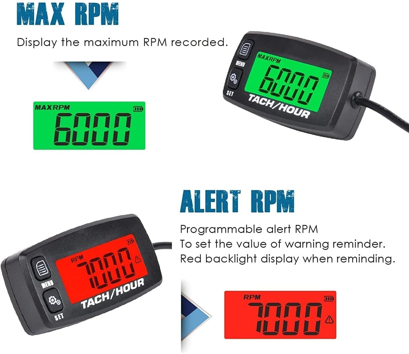 Dual Digital Hour Meter & RPM Reader - Essential for Lawn Tractors & Generators