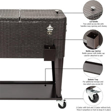 Load image into Gallery viewer, 80 Quart Rolling Ice Chest Cooler Cart - Elegant Rattan Design for Patio Parties