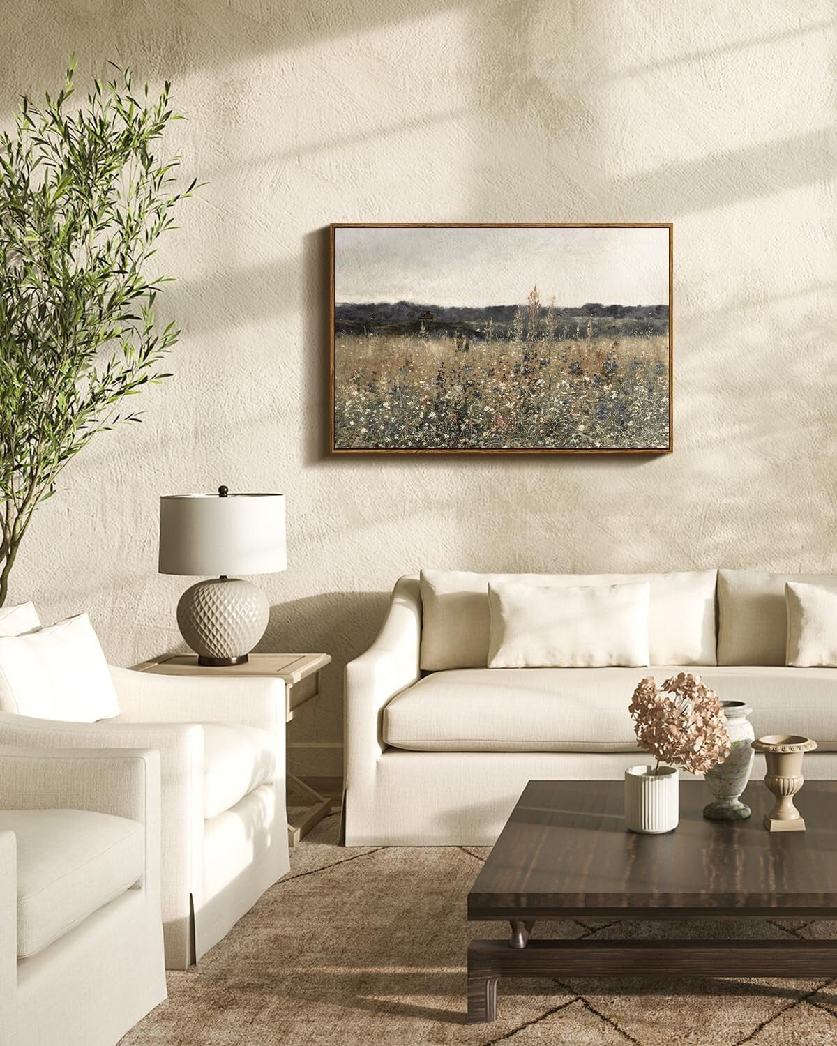 Elegant Framed Canvas Wall Art - Vintage 'Champ Fleuri' 30"x20" Masterpiece