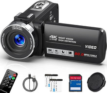 Load image into Gallery viewer, Compact 4K Video Camera with IR Night Vision &amp; 2 Batteries for Content Creation