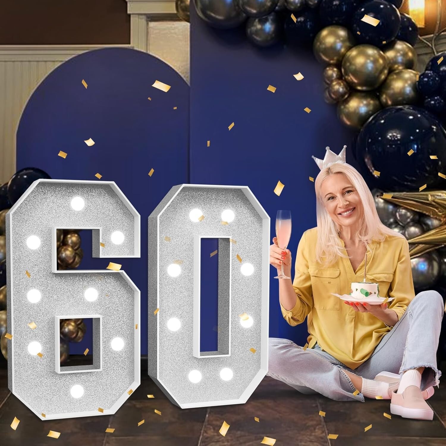 Elegant Large Silver Number 60 Decorations - Perfect for 60th Birthday Bash!