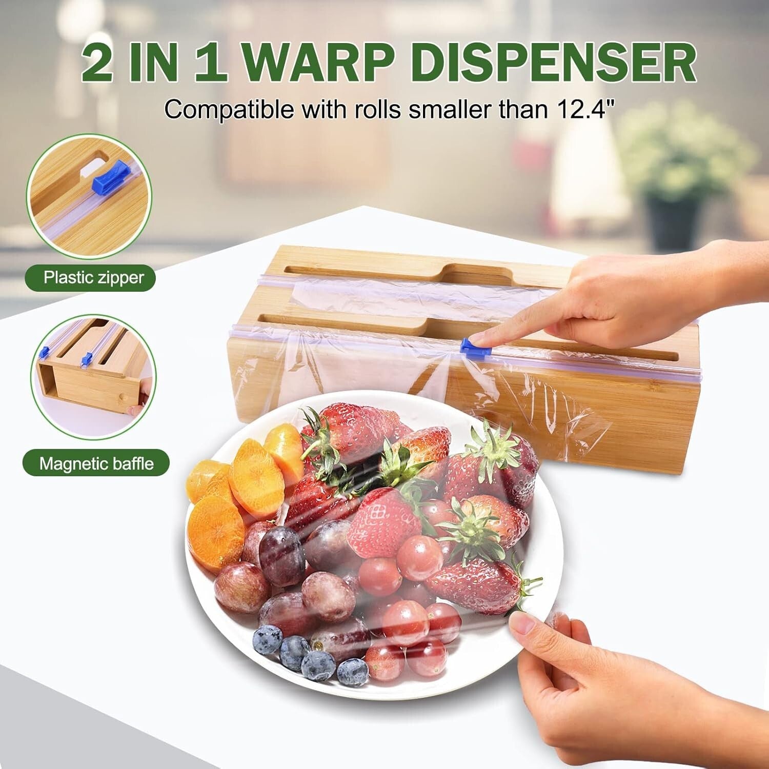 Elegant 5-In-1 Kitchen Drawer Organizer with Bamboo and Plastic Wrap Holder