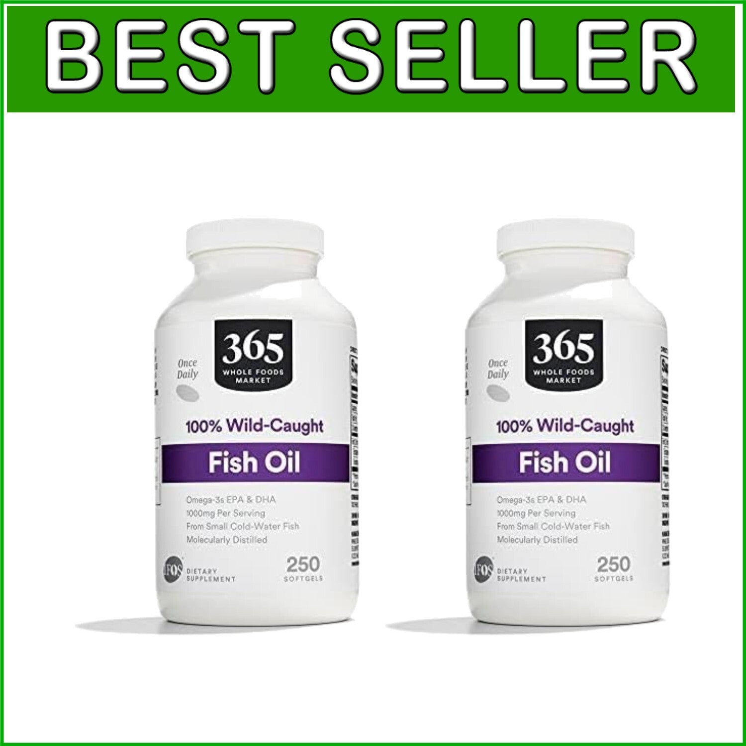 Omega-3 EPA & DHA Fish Oil Softgels 1000mg - Double Your Supply (2 x 250 Count)