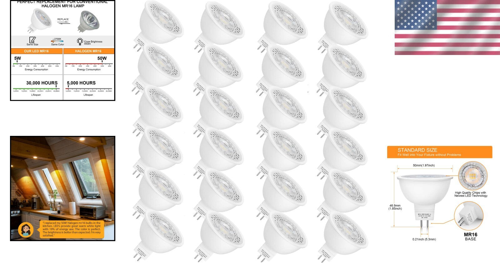 Comfortable 5W MR16 LED Bulbs, 2700K Warm White - Ideal for Indoor & Outdoor Use