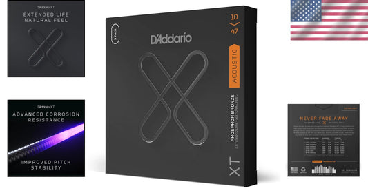 D'Addario XT Phosphor Bronze Acoustic Guitar Strings - 10-47 Extra Light, 3-Pack