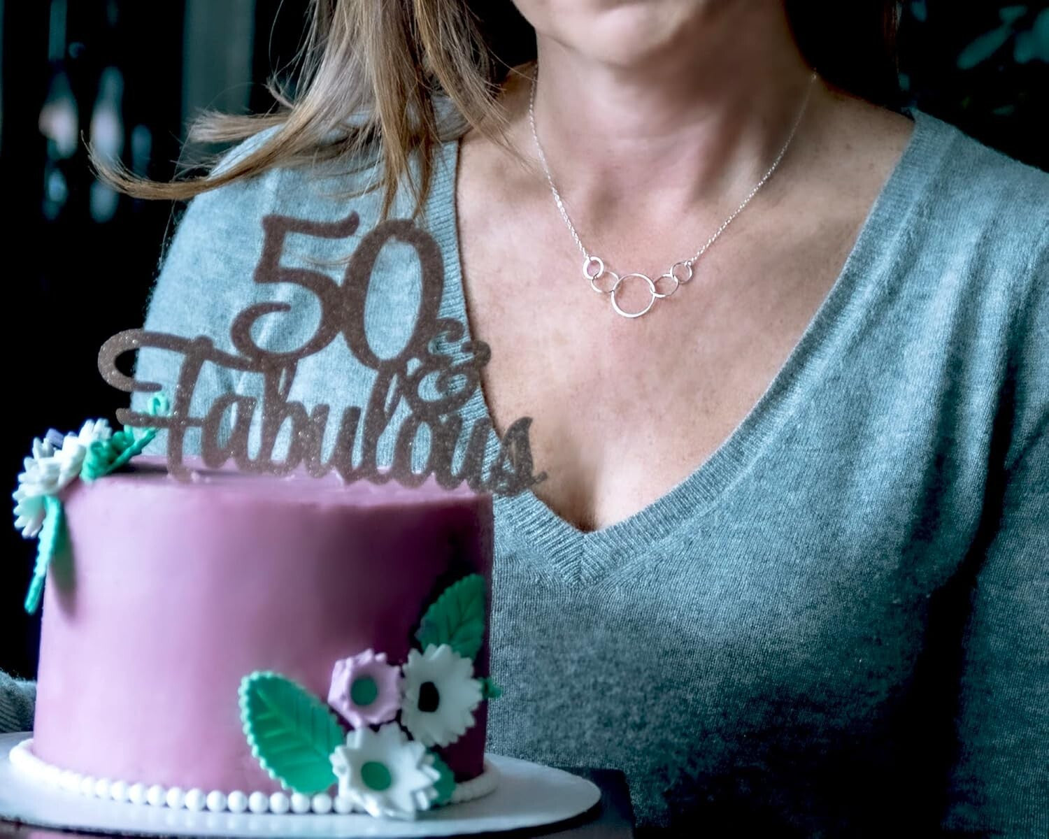 Elegant 50th Birthday Gift: 925 Sterling Silver 5 Circle Necklace for Her