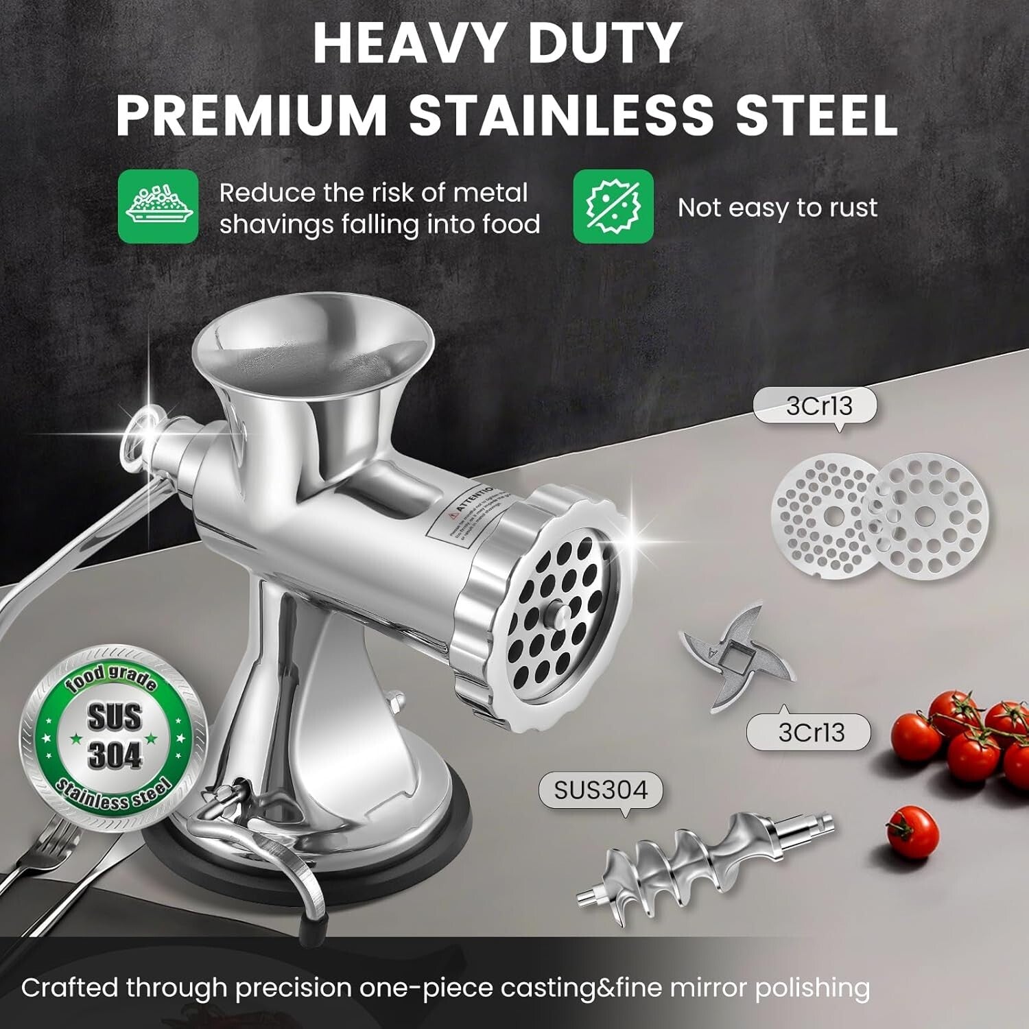 Versatile Hand Crank Meat Grinder - Stainless Steel for Home and Outdoor Cooking
