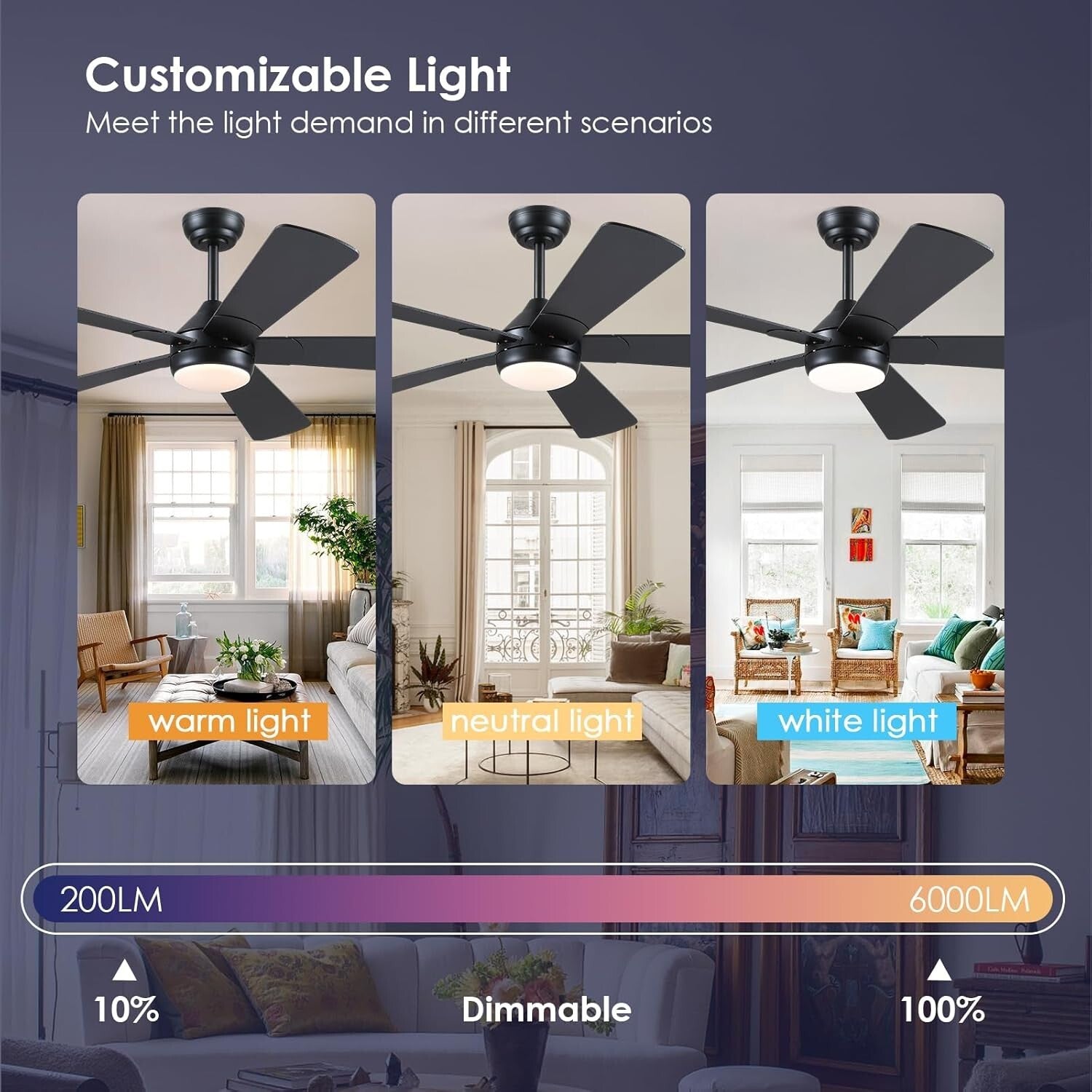 Versatile 52-Inch Ceiling Fan with Reversible Blades & Timer for Indoor/Outdoor