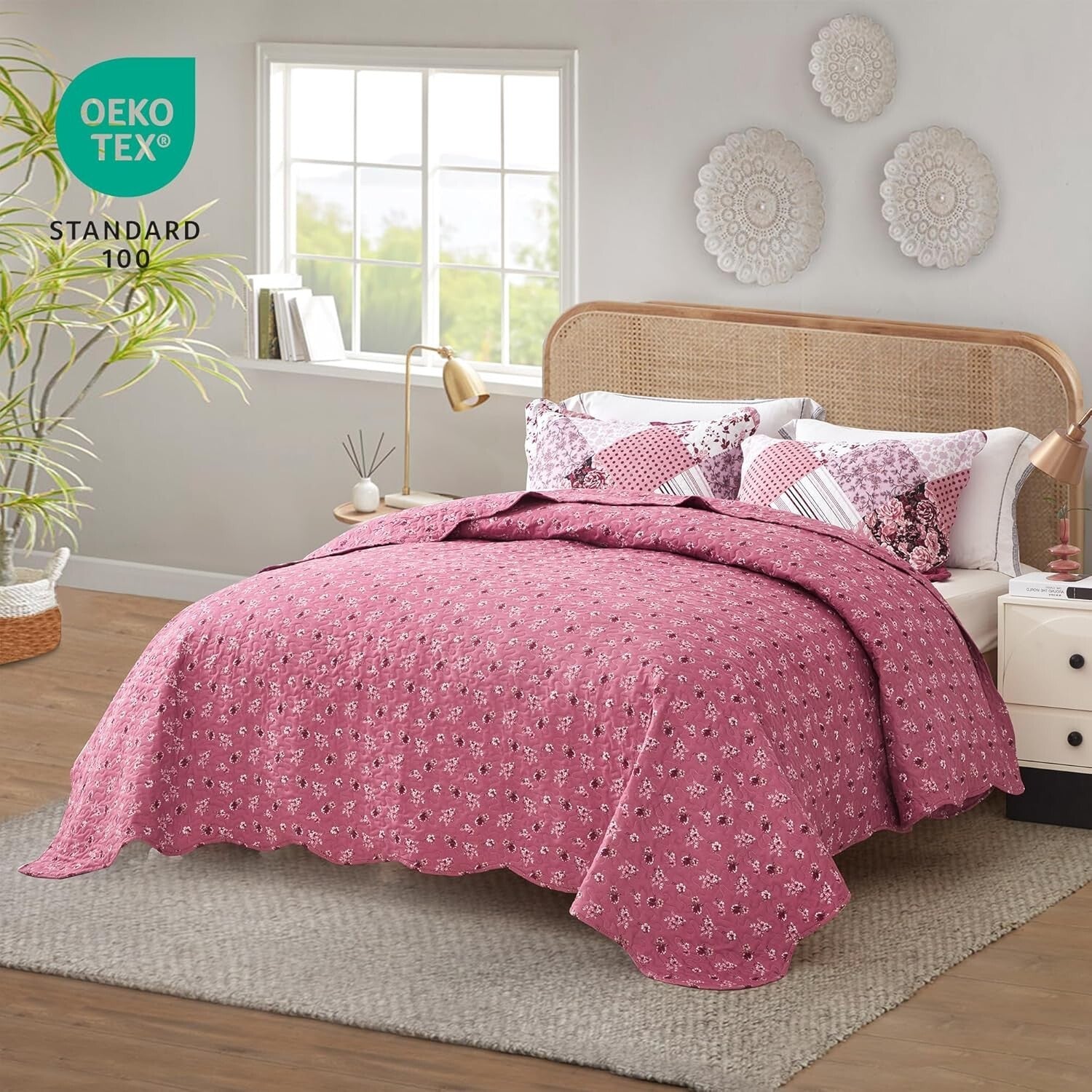 Elegant King Size Floral Pattern Bedspread - Lightweight, Reversible 3-Piece Set
