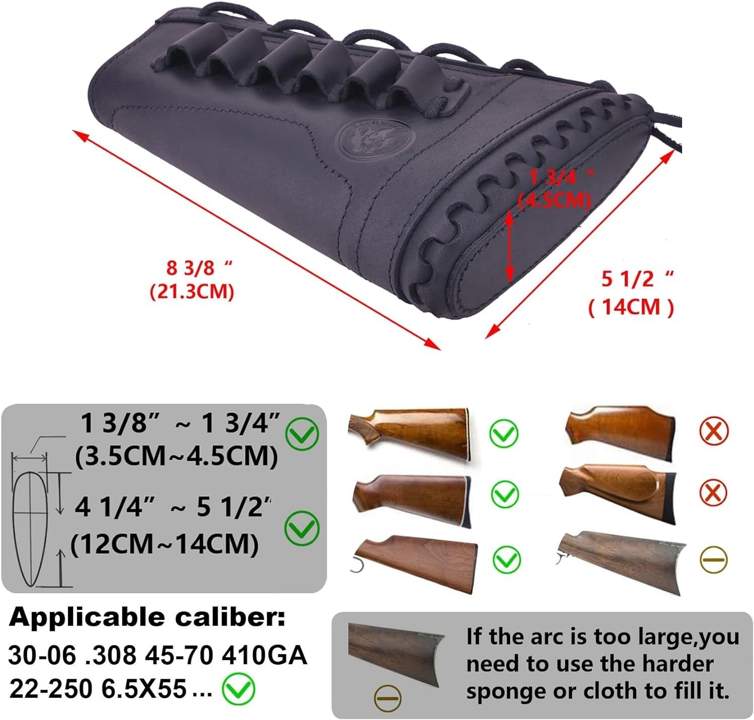 Buffalo Hide Leather Rifle Buttstock Cover - Drawstring Closure & Storage Pocket