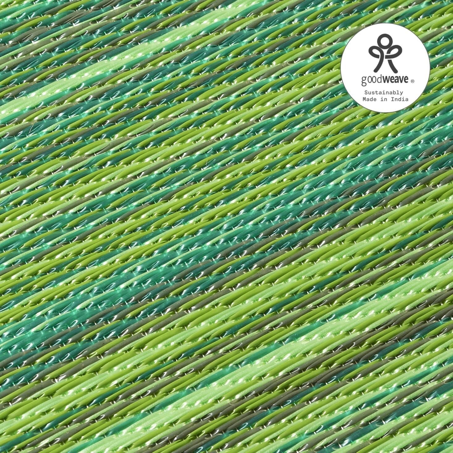 Eco-Friendly Cancun Green Outdoor Rug - Striped & Stain Resistant - 4x6 ft