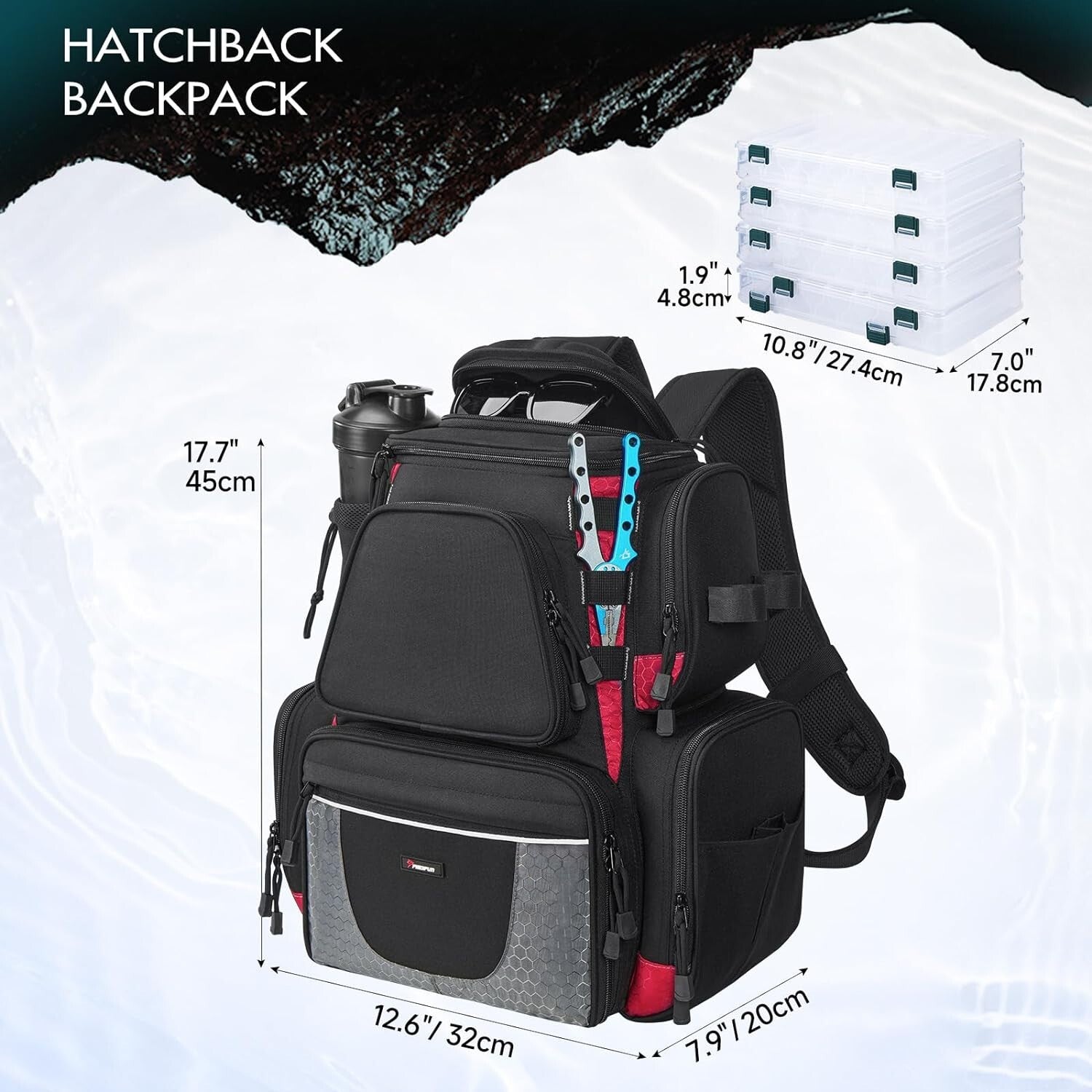 Fishing Tackle Backpack with Ergonomic Design & Hard Sunglasses Case for Safety