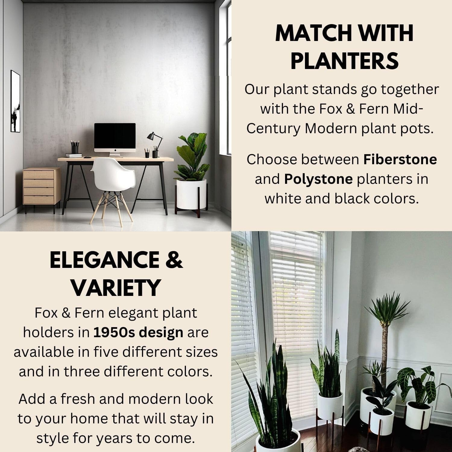 Eco-Friendly Bamboo Plant Stand - 14.9 Inch Mid Century Design for Large Pots