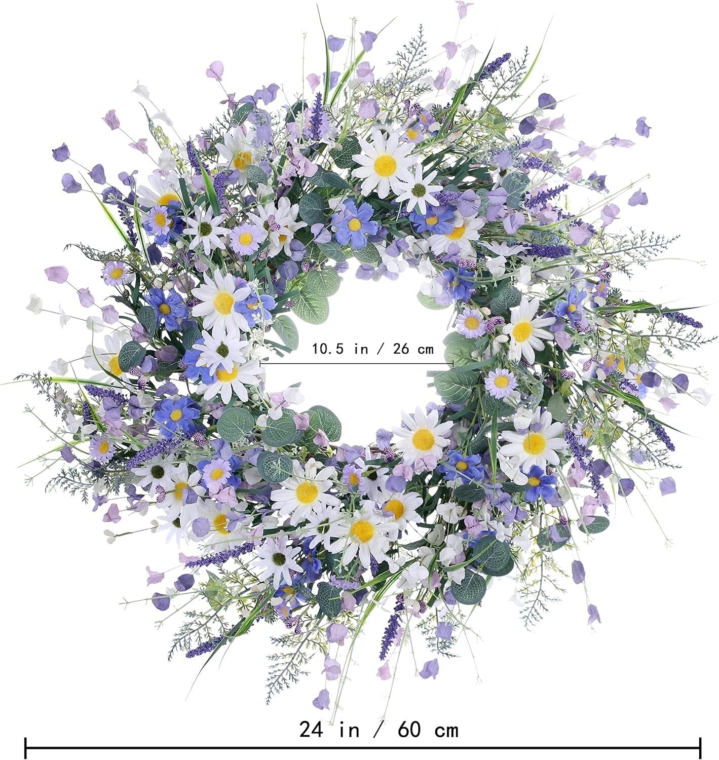 Handmade Blue Spring Wreath with White Sunflowers for Front Door Elegance