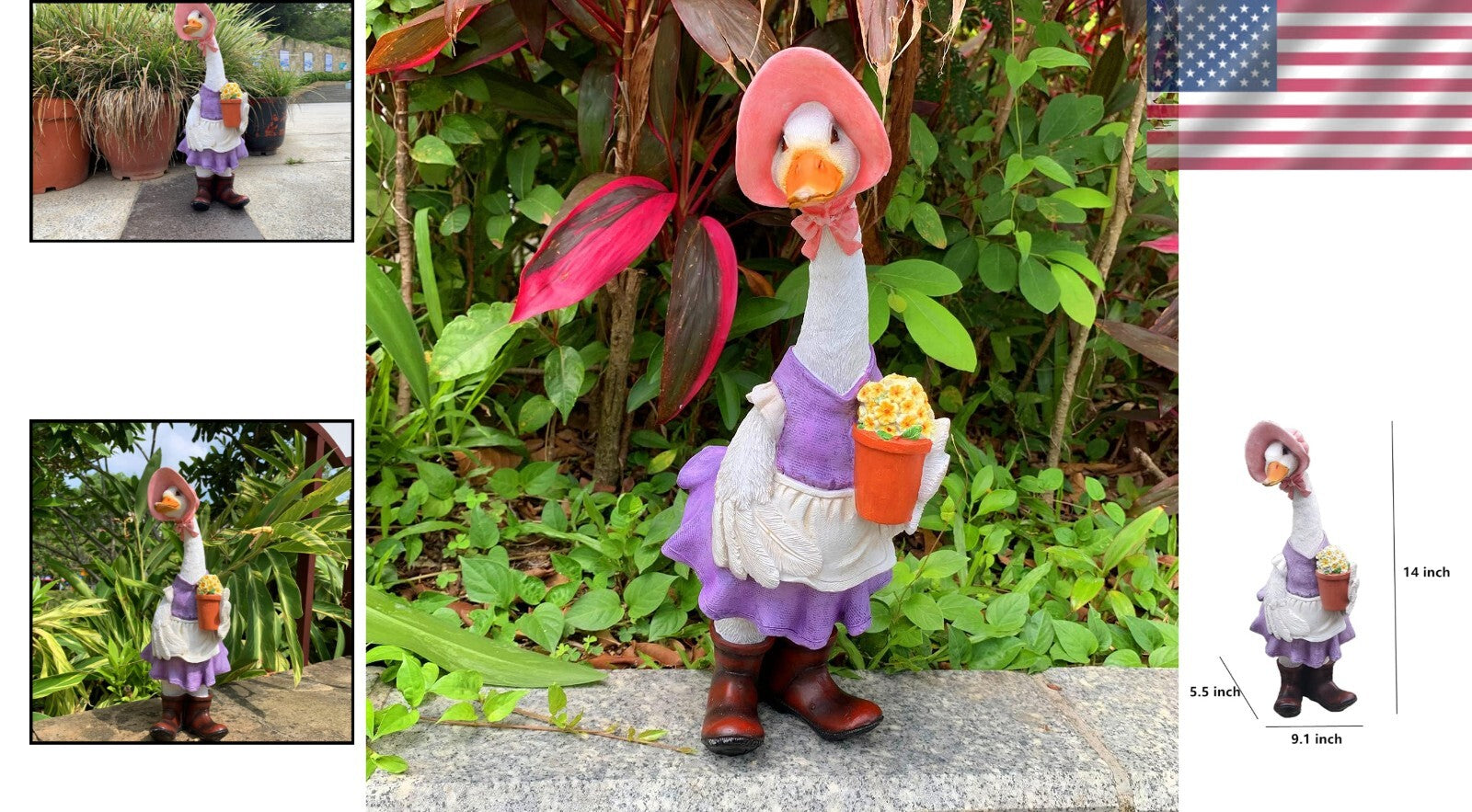 Adorable 14-Inch Resin Duck Figurine - Perfect Garden & Patio Décoration