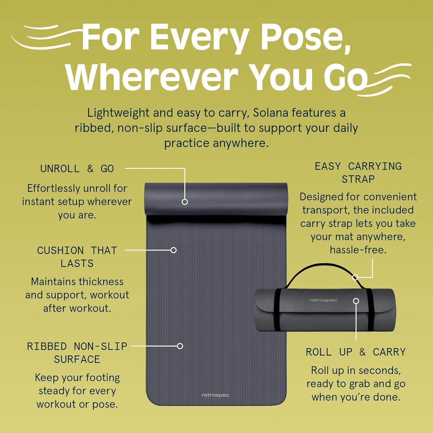 Thick & Portable Solana Yoga Mat 1" with Nylon Strap - Ideal for All Workouts