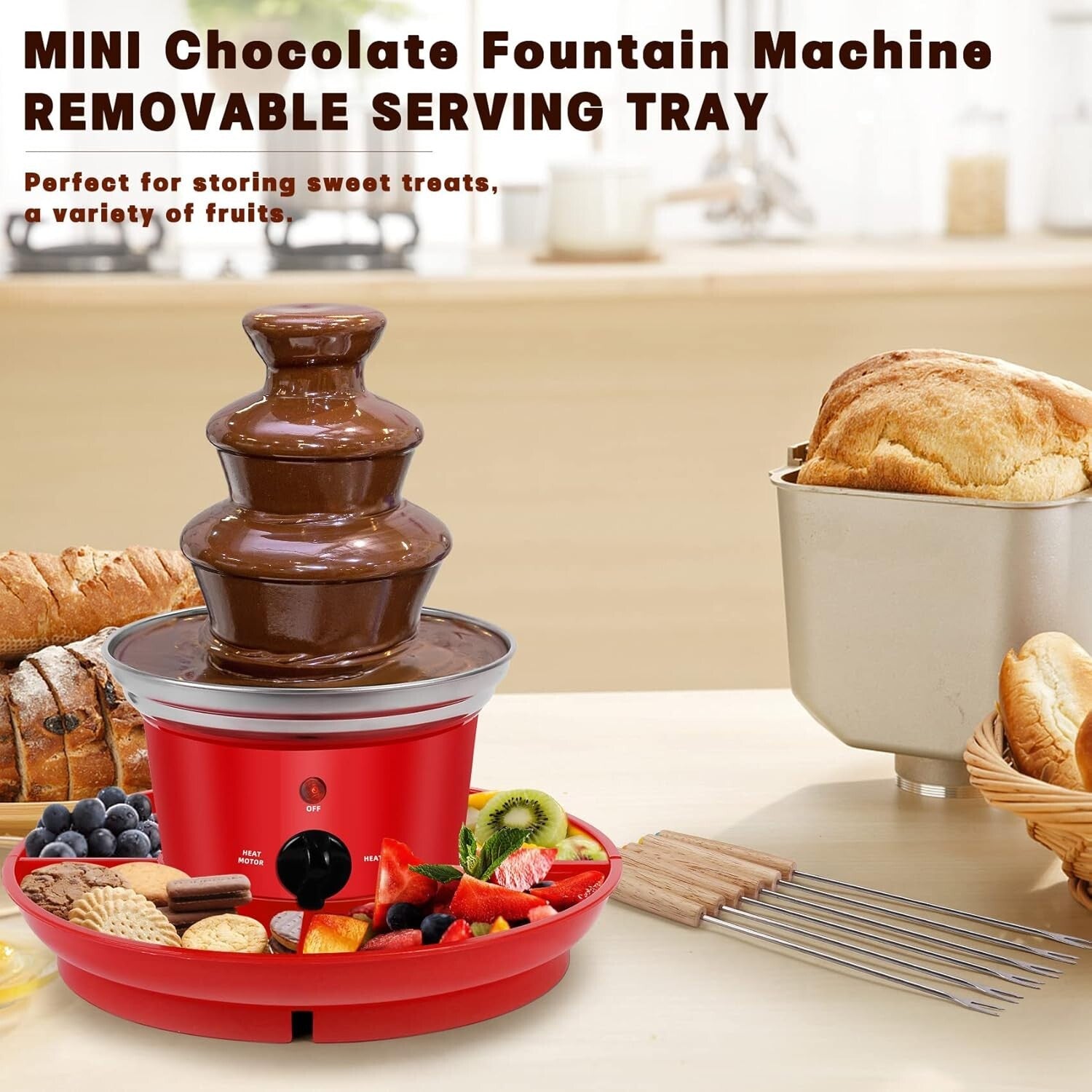 16oz Mini Chocolate Fondue Fountain - Perfect for Parties with Serving Tray