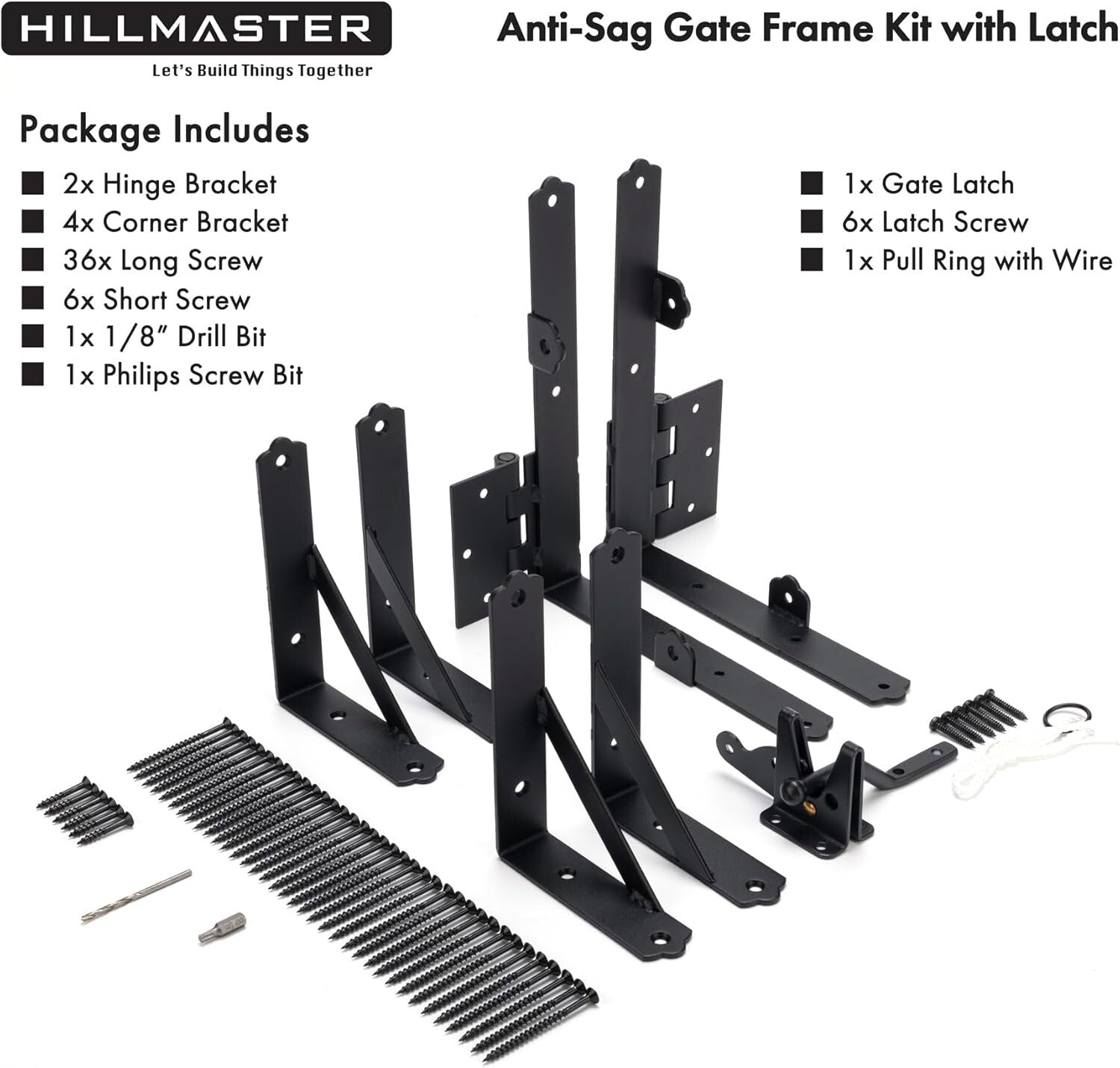 2 Set Corrosion-Resistant Adjustable Gate Kit with Heavy-Duty Brackets and Latch