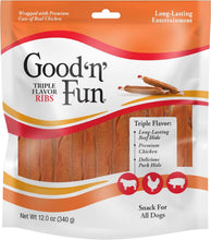 Load image into Gallery viewer, Delicious Triple Flavor Ribs for All Dogs – 12oz Chews Made with Beef &amp; Chicken