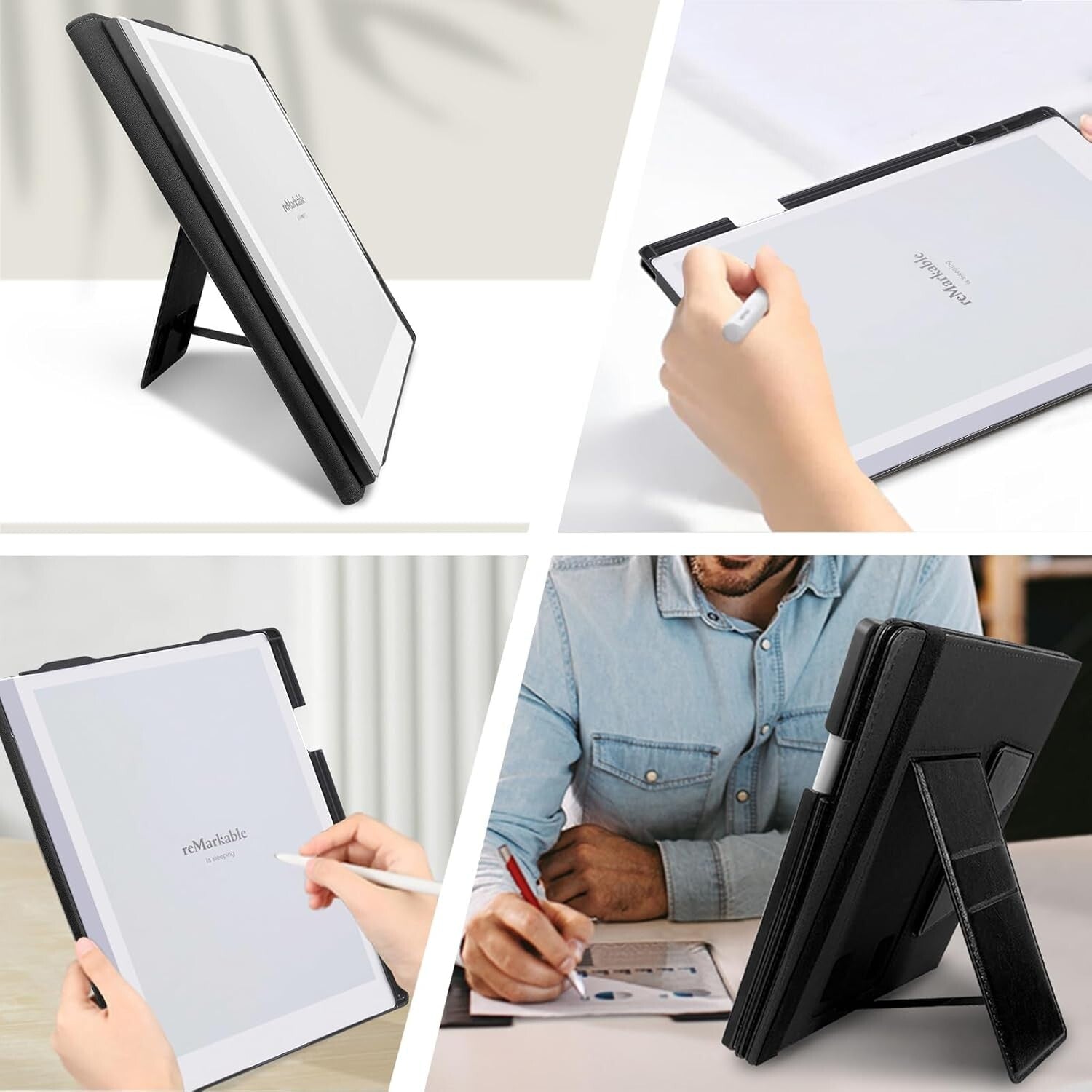 Remarkable 2 Tablet Cover - Stylish Black Leather Case with Built-in Pen Holder