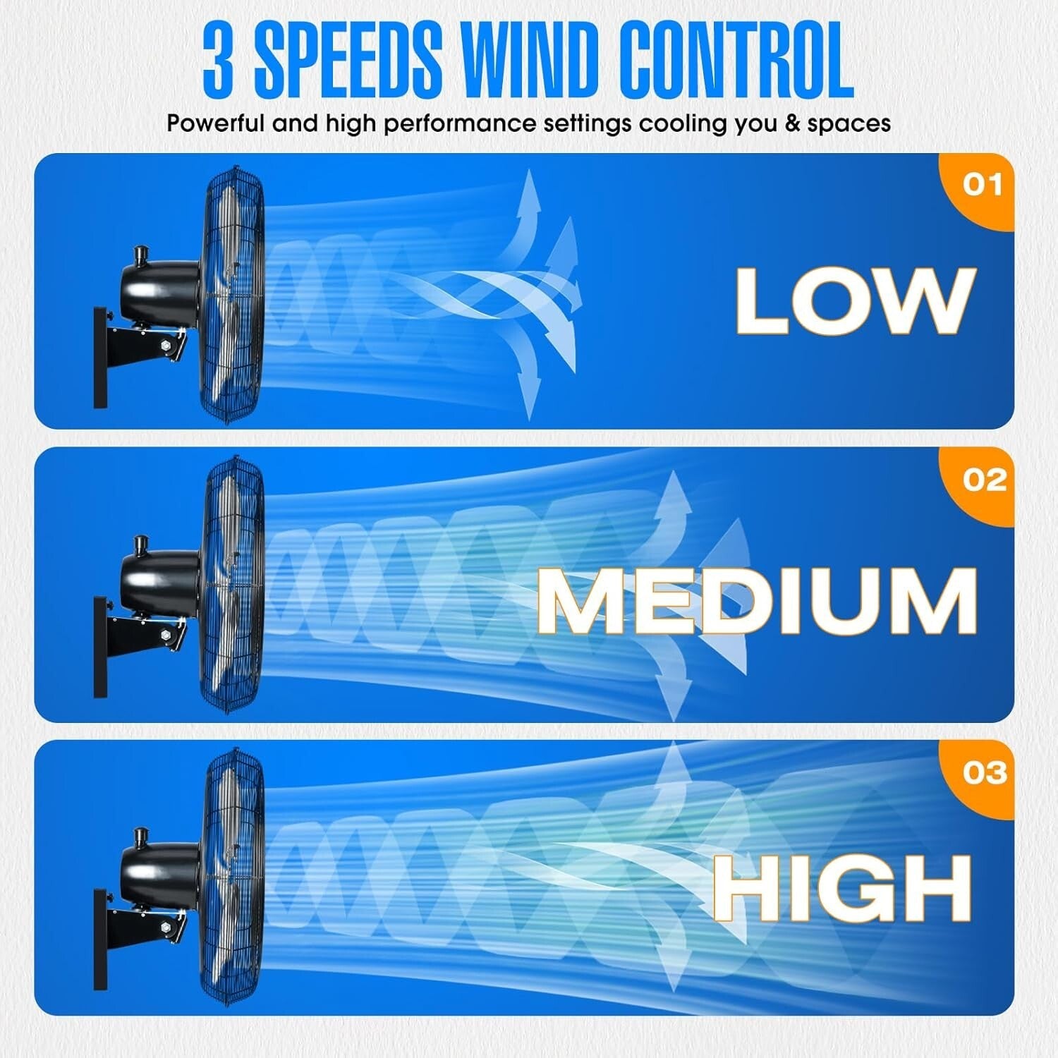 Adjustable 20" Black Wall-Mounted Oscillating Fan - Ideal for Garages & Patios