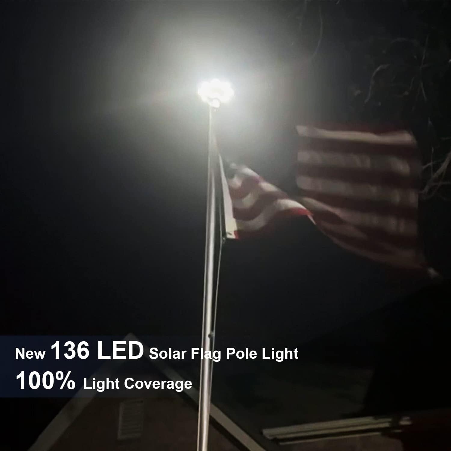 Sleek Solar-Powered Flag Pole Light with 136 LEDs for Patriotic Displays
