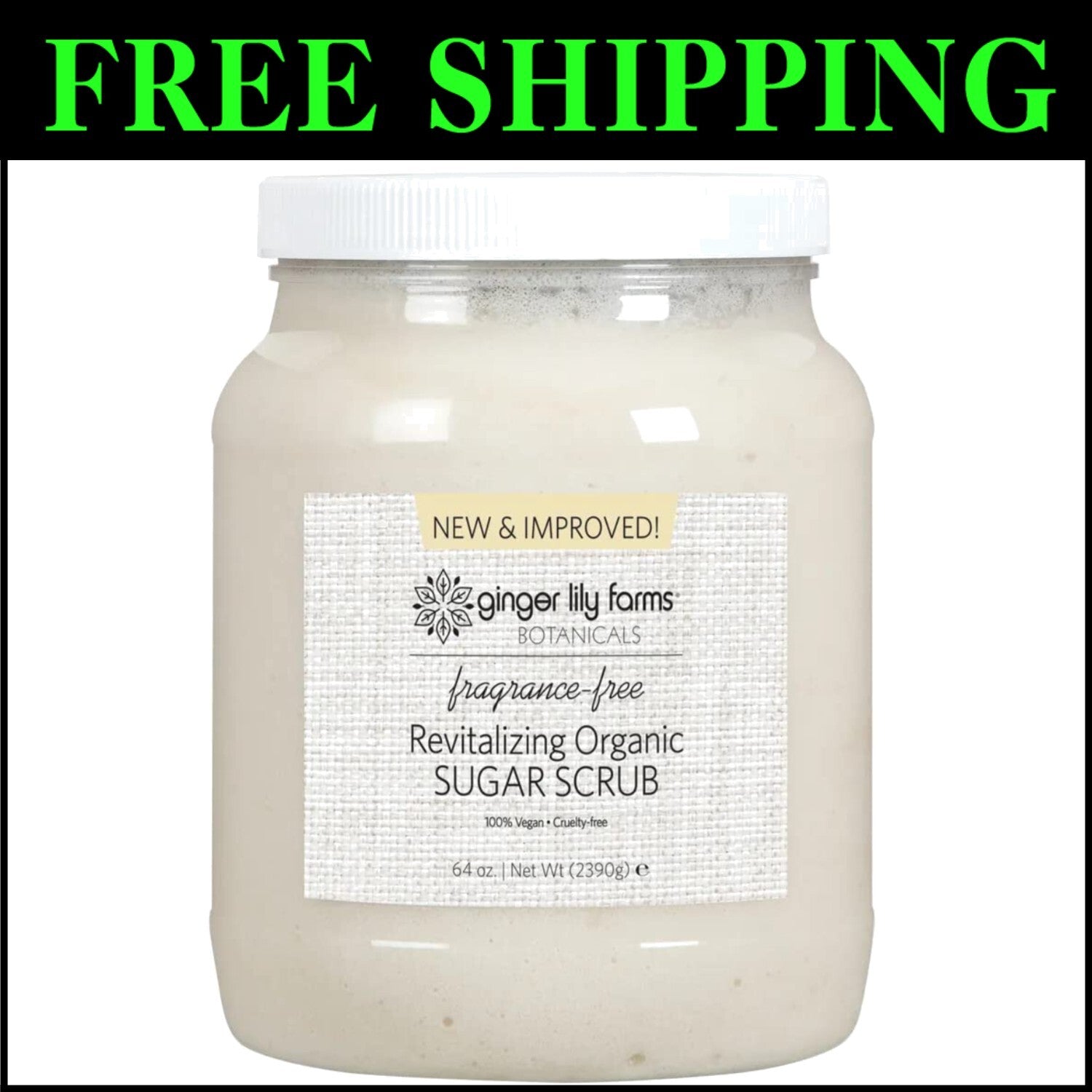 All-Natural Exfoliating Sugar Scrub - Fragrance-Free 64oz Skin Revitalizer