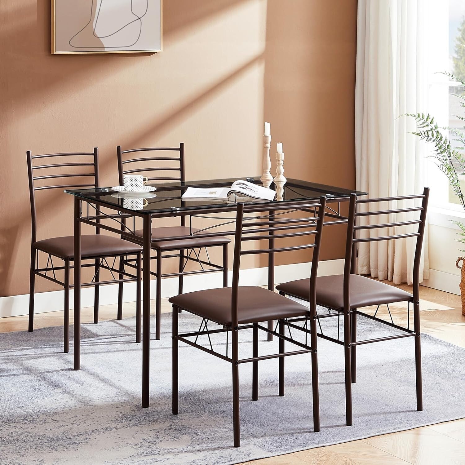 Stylish 5-Piece Dinette Set with 4 Chairs & Placemats - Space-Saving Design