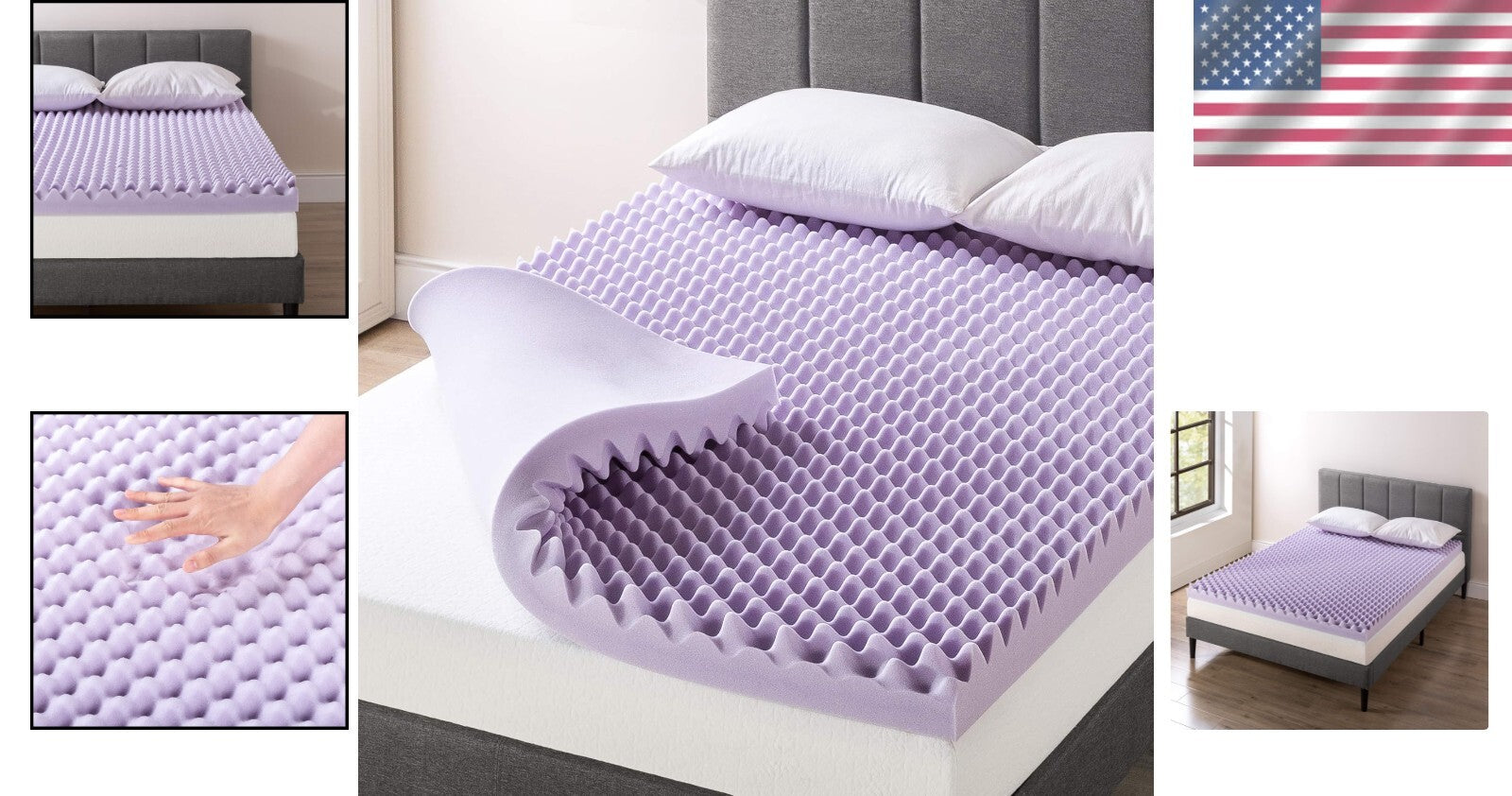 Egg Crate King Size Memory Foam Topper with Lavender Infusion for Relaxing Sleep