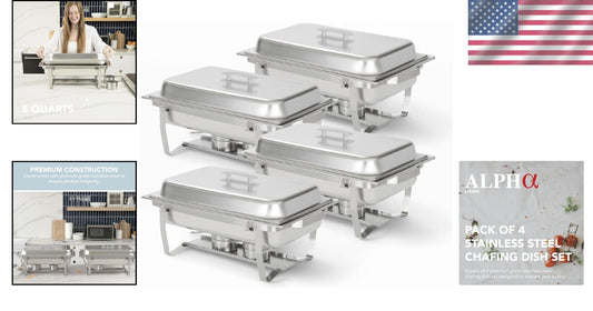 Elegant 4 Pack 8 Quart Stainless Steel Chafers – Keeps Food Warm and Ready