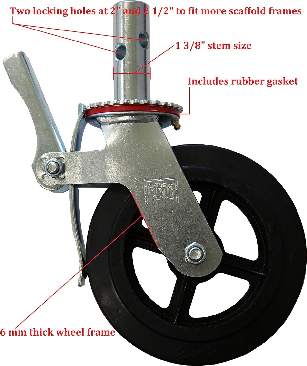 8" Caster Wheel Set for Scaffolding - 1100 lbs Load Rating with Double Brakes