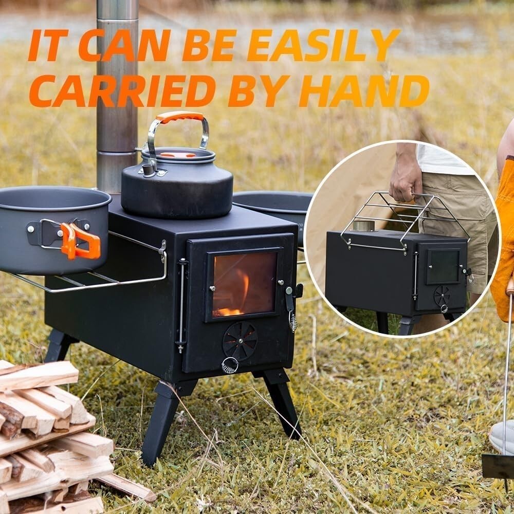 Durable Cast Iron Camping Wood Stove with Included Accessories for Winter Fun