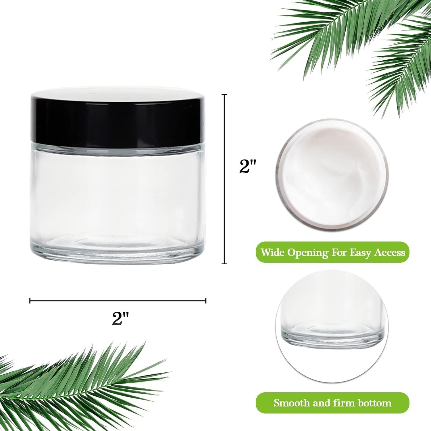Stackable 2oz Clear Glass Jars with Airtight Black Lids - Ideal for Travel & DIY