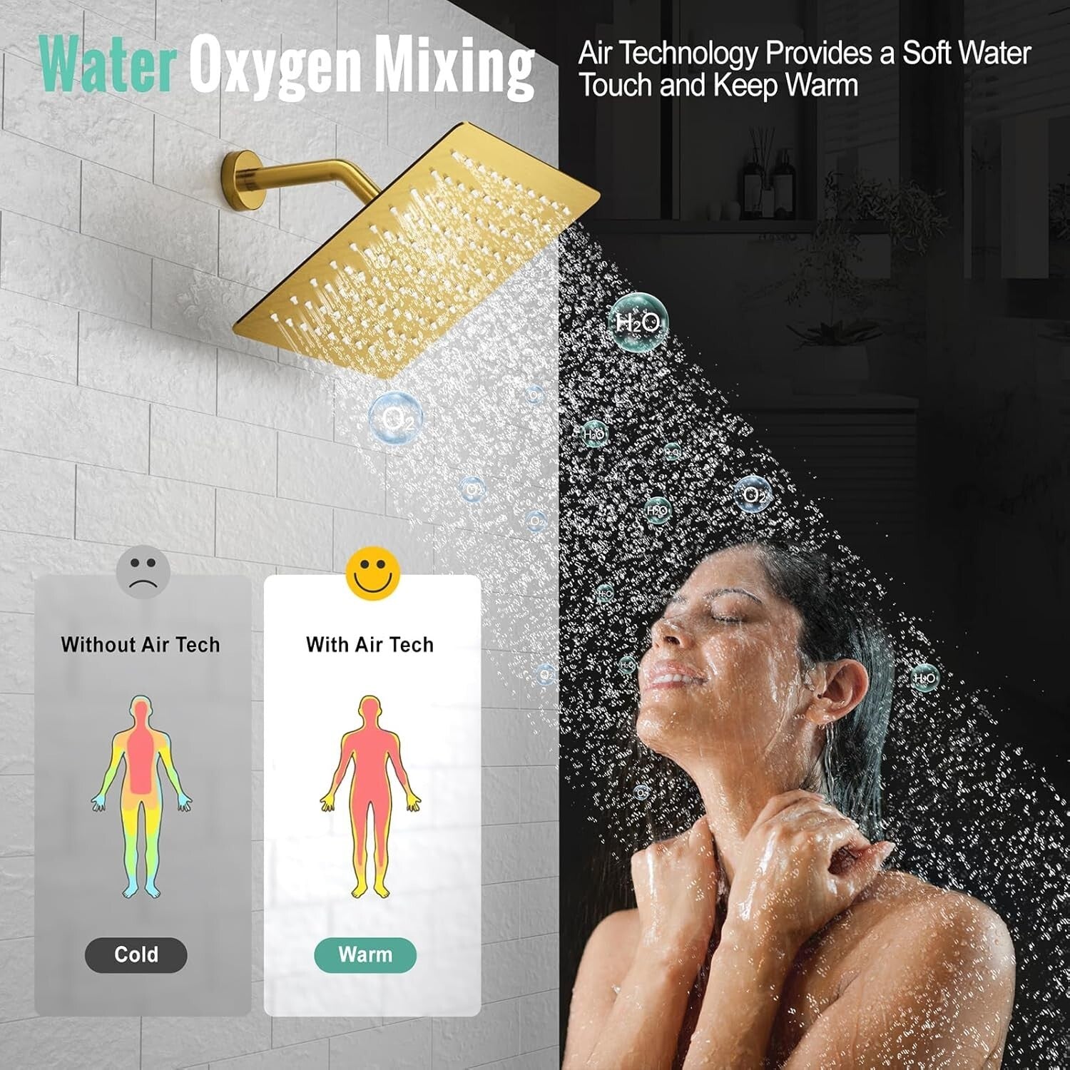 Premium Brushed Gold Shower Systems - All Metal Faucet with Rain & Handheld Head