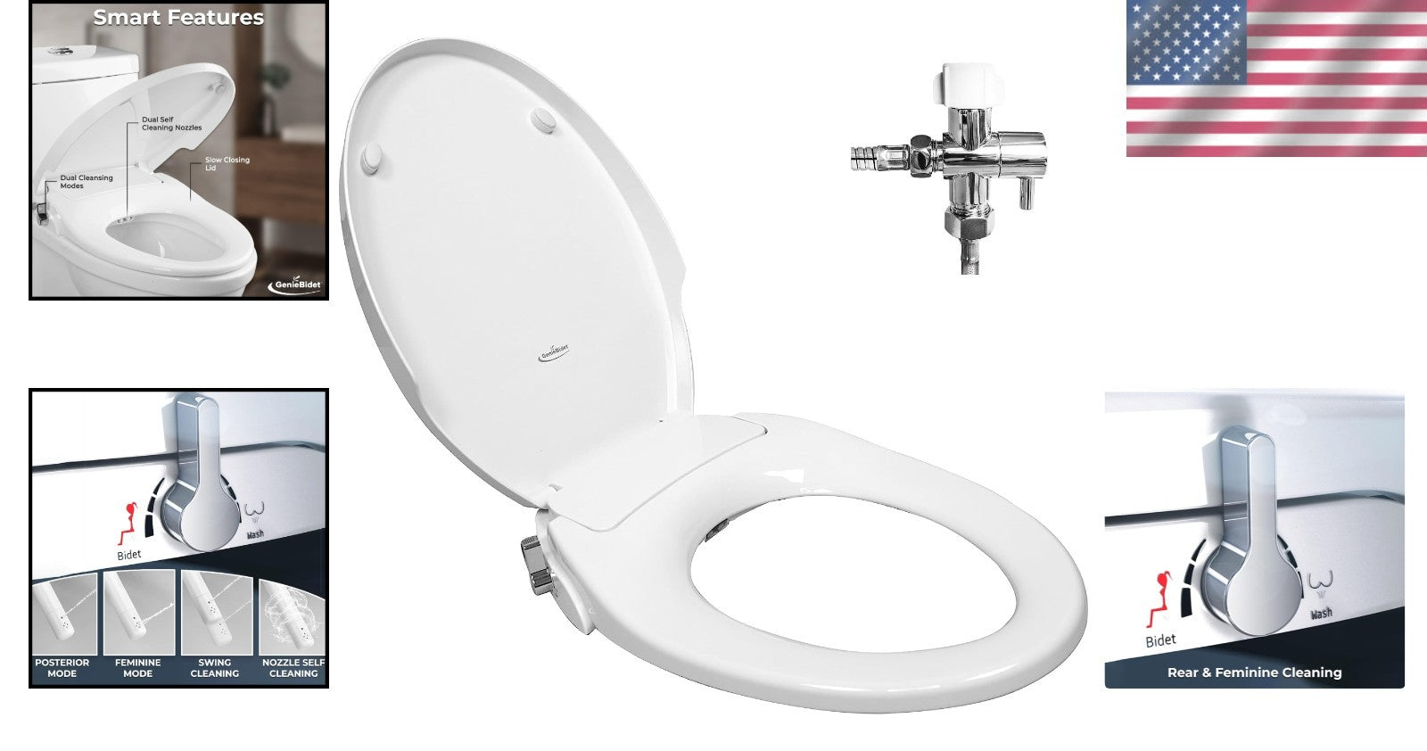 Durable Plastic Elongated Bidet Toilet Seat with Slow-Close & Rear Wash Options