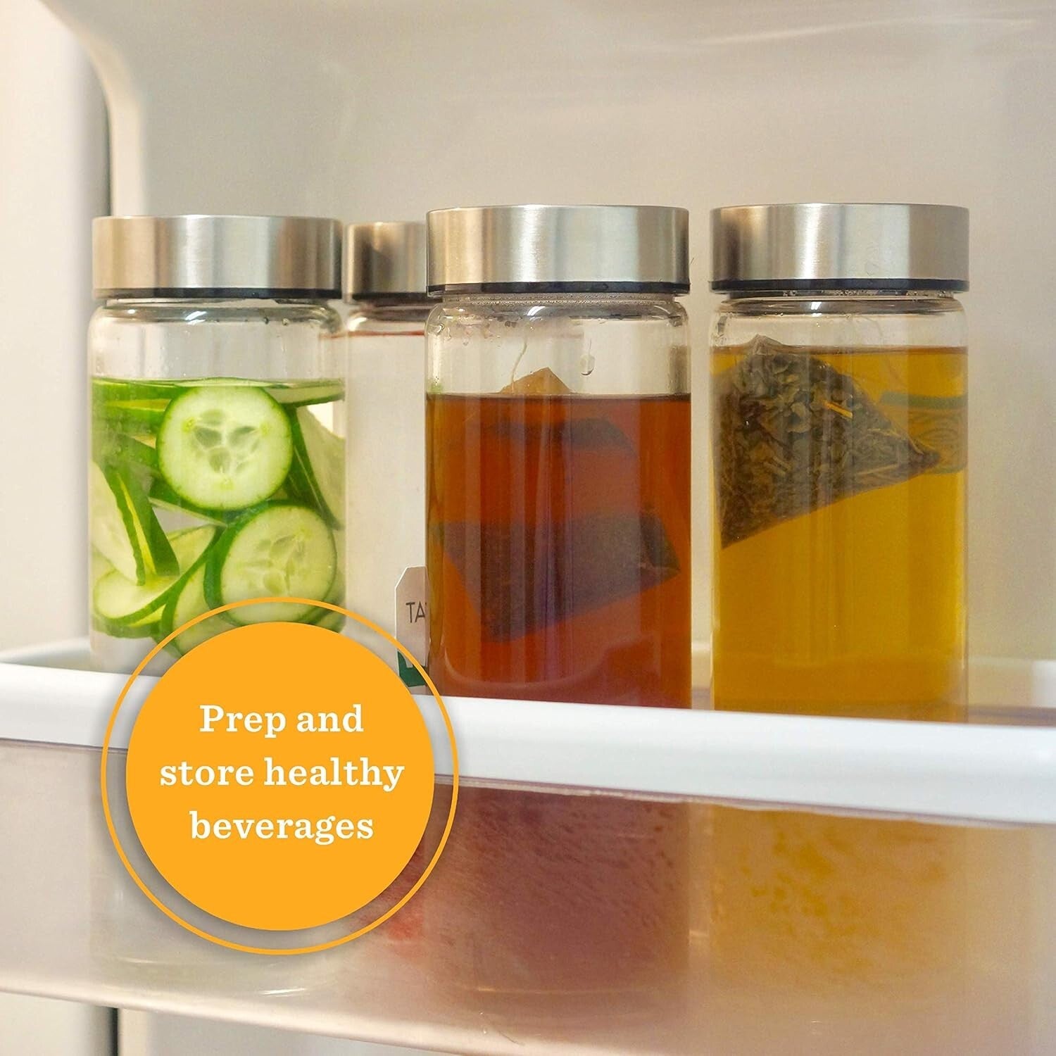 Reusable 16oz Wide Mouth Glass Bottles with Airtight Lids - 4 Pack for Juicing